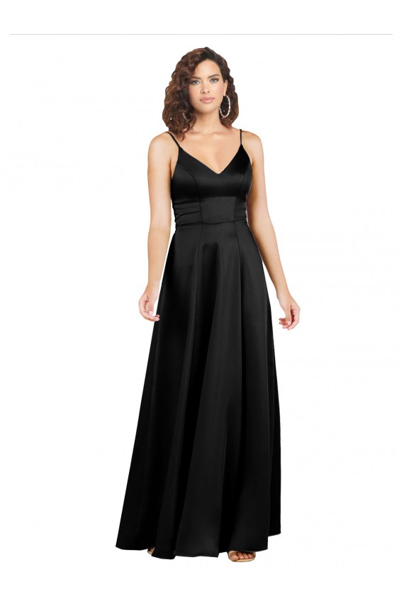 Desconto Preto Linha A Decote V Sem Mangas Comprimento Chão Vestidos de Madrinha / Vestidos de Noite / Vestidos de Festa
