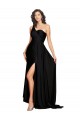 Desconto Preto Linha A Um Ombro Sem Mangas Comprimento Chão Longo Vestidos de Madrinha / Vestidos de Noite / Vestidos de Festa