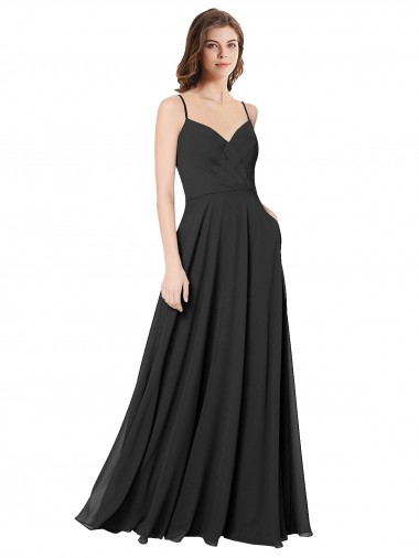 Desconto Preto Linha A Amor Sem Mangas Comprimento Chão Chiffon Vestidos de Madrinha