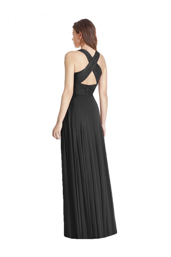 Desconto Preto Linha A Decote V Sem Mangas Comprimento Chão Chiffon Vestidos de Madrinha