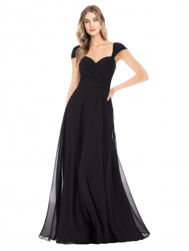 Desconto Preto Linha A Amor Mangas Curtas Comprimento Chão Vestidos de Madrinha