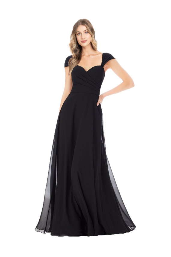 Desconto Preto Linha A Amor Mangas Curtas Comprimento Chão Vestidos de Madrinha