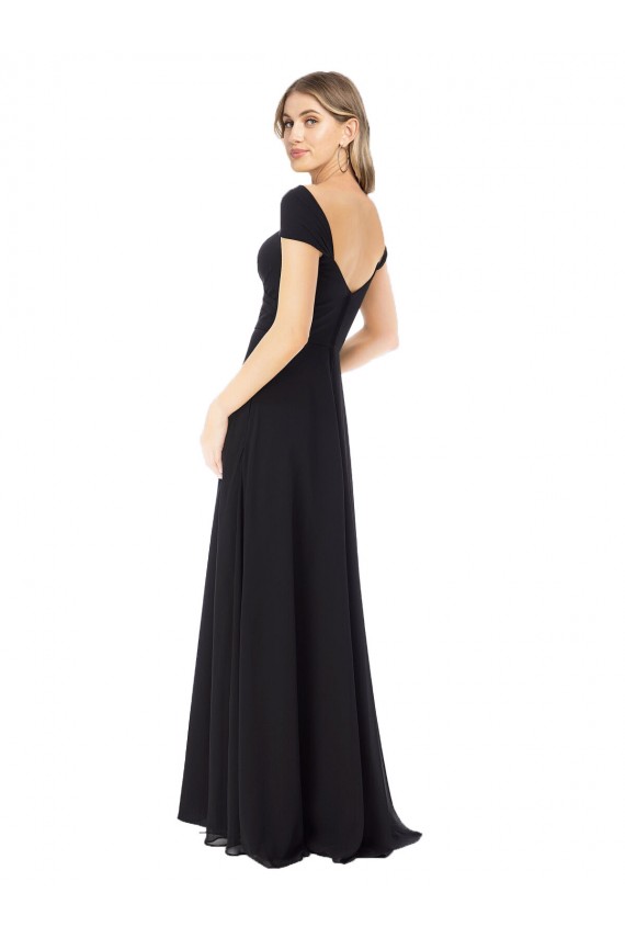 Desconto Preto Linha A Amor Mangas Curtas Comprimento Chão Vestidos de Madrinha