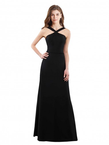 Desconto Preto Linha A Cabeçada Sem Mangas Comprimento Chão Vestidos de Festa / Vestidos de Madrinha