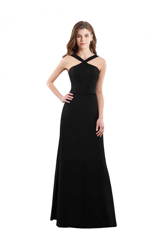 Desconto Preto Linha A Cabeçada Sem Mangas Comprimento Chão Vestidos de Festa / Vestidos de Madrinha
