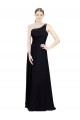 Desconto Preto Linha A Um Ombro Sem Mangas Comprimento Chão Vestido de Festa / Vestido de Madrinha