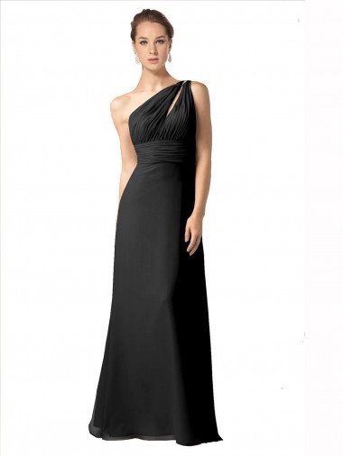 Desconto Preto Linha A Um Ombro Sem Mangas Comprimento Chão Vestido de Noite / Vestidos de Madrinha
