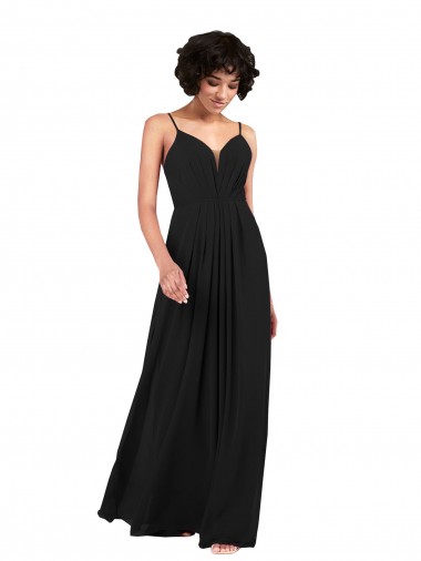Desconto Preto Coluna Decote V Sem Mangas Comprimento Chão Vestidos de Madrinha / Vestidos de Noite