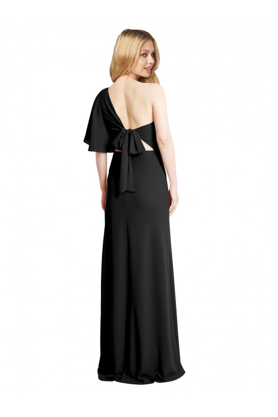 Desconto Preto Bainha Um Ombro Mangas Esvoaçantes Comprimento Chão Vestidos de Madrinha / Vestidos de Noite / Vestidos de Festa