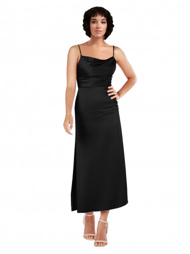 Desconto Preto Linha A Alças finas Sem Mangas Comprimento Chá Vestidos de Madrinha / Vestidos de Noite / Vestidos de Festa