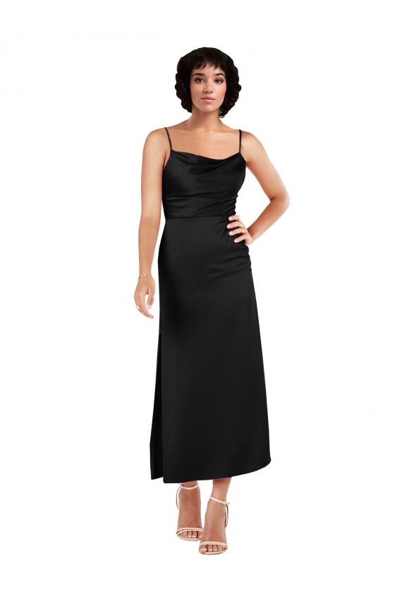 Desconto Preto Linha A Alças finas Sem Mangas Comprimento Chá Vestidos de Madrinha / Vestidos de Noite / Vestidos de Festa