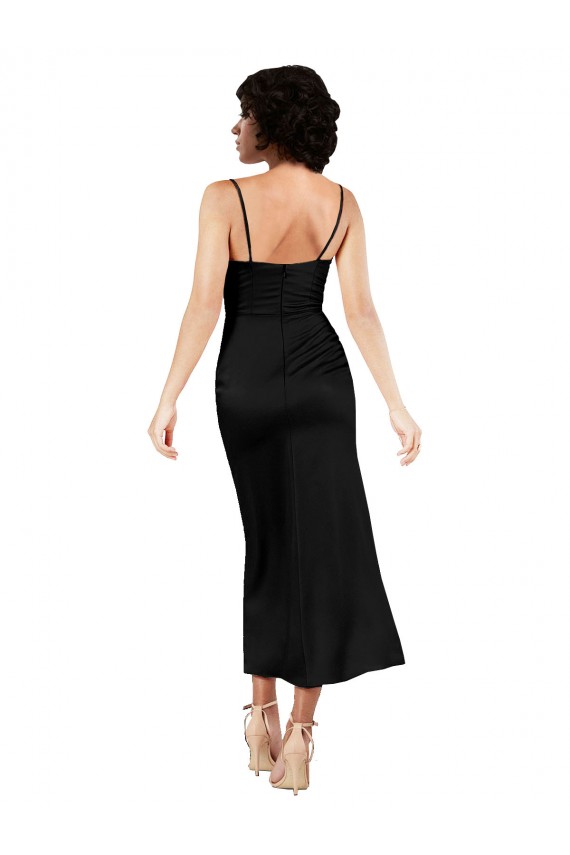 Desconto Preto Linha A Alças finas Sem Mangas Comprimento Chá Vestidos de Madrinha / Vestidos de Noite / Vestidos de Festa