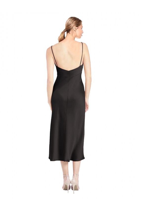 Desconto Preto Linha A Alças finas Sem Mangas Comprimento Midi Vestidos de Madrinha / Vestidos de Noite / Vestidos de Festa