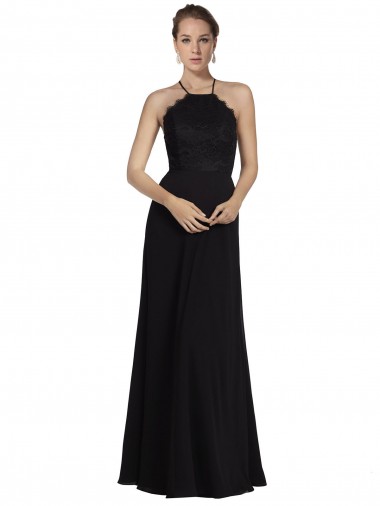 Desconto Preto Linha A Cabeçada Sem Mangas Comprimento Chão Vestidos de Madrinha