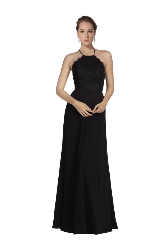 Desconto Preto Linha A Cabeçada Sem Mangas Comprimento Chão Vestidos de Madrinha