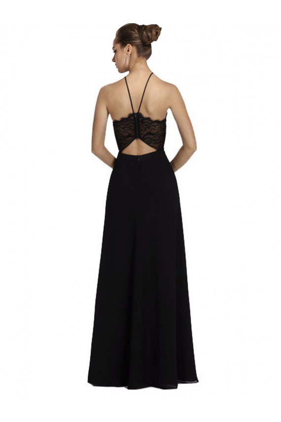 Desconto Preto Linha A Cabeçada Sem Mangas Comprimento Chão Vestidos de Madrinha