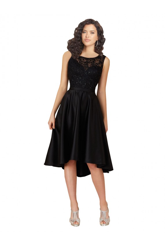 Desconto Preto Linha A Decote Ilusão Sem Mangas Comprimento Midi Vestidos de Madrinha / Vestidos de Cocktail / Vestidos de Homecoming