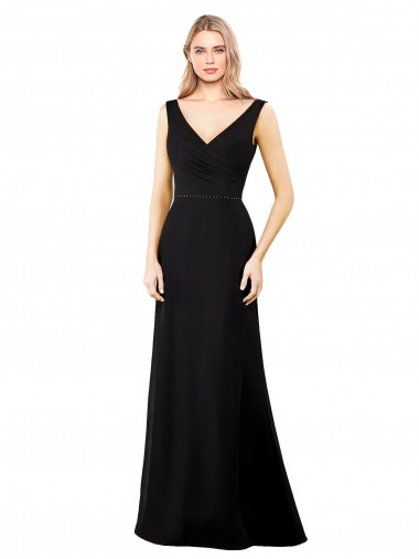 Desconto Preto Linha A Decote V Sem Mangas Comprimento Chão Vestidos de Madrinha / Vestidos de Festa