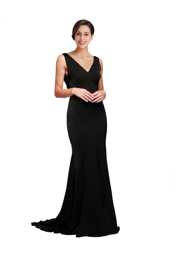 Desconto Preto Linha A Decote V Sem Mangas Comboio Varredela Vestidos de Madrinha / Vestidos de Noite / Vestidos de Festa