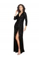 Desconto Preto Linha A Decote V Mangas Compridas Comprimento Chão Vestidos de Madrinha / Vestidos de Noite / Vestidos de Festa
