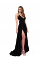 Desconto Preto Linha A Decote V Sem Mangas Comprimento Chão Abrir de volta Vestidos de Madrinha / Vestidos de Noite / Vestidos de Festa