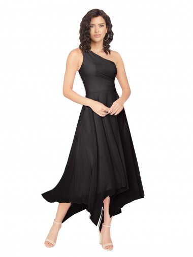 Desconto Preto Linha A Um Ombro Sem Mangas Comprimento Midi Vestidos de Madrinha / Vestidos de Cocktail / Vestidos de Homecoming