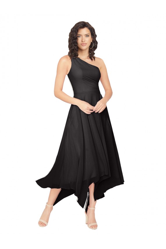 Desconto Preto Linha A Um Ombro Sem Mangas Comprimento Midi Vestidos de Madrinha / Vestidos de Cocktail / Vestidos de Homecoming
