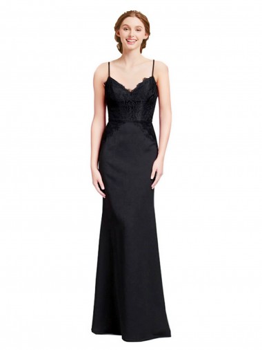 Desconto Preto Sereia Alças finas Sem Mangas Comprimento Chão Vestidos de Madrinha / Vestidos de Festa