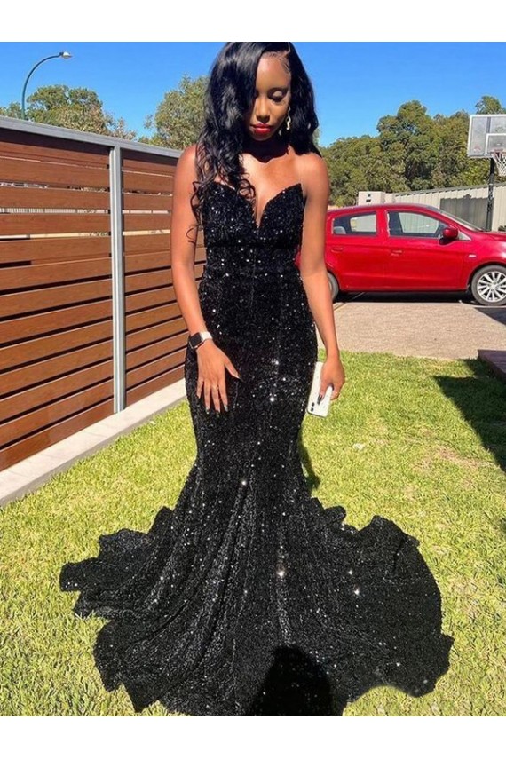 Desconto Preto Sereia Amor Sem Mangas Comprimento Chão Vestidos de Festa