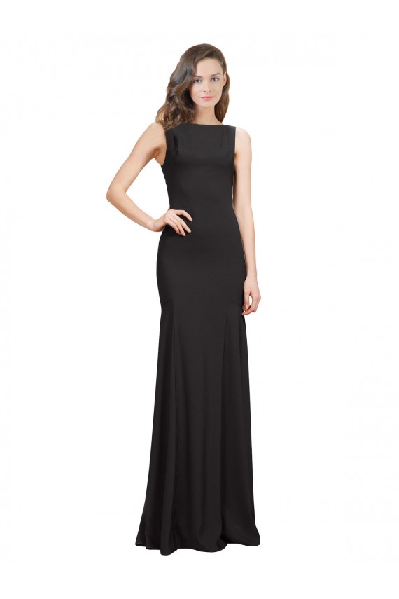Desconto Preto Sereia Barco Sem Mangas Comprimento Chão Vestidos de Madrinha / Vestidos de Festa