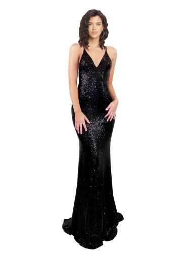 Desconto Preto Sereia Decote V Sem Mangas Comprimento Chão Longo Vestidos de Madrinha / Vestidos de Noite / Vestidos de Festa