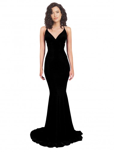 Desconto Preto Sereia Decote V Sem Mangas Comprimento Chão Abrir de volta Vestidos de Madrinha / Vestidos de Noite / Vestidos de Festa