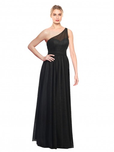 Desconto Preto Linha A Um Ombro Sem Mangas Comprimento Chão Longo Vestidos de Festa / Vestidos de Madrinha