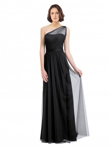 Desconto Preto Linha A Um Ombro Sem Mangas Comprimento Chão Vestido Formais / Vestido de Madrinha