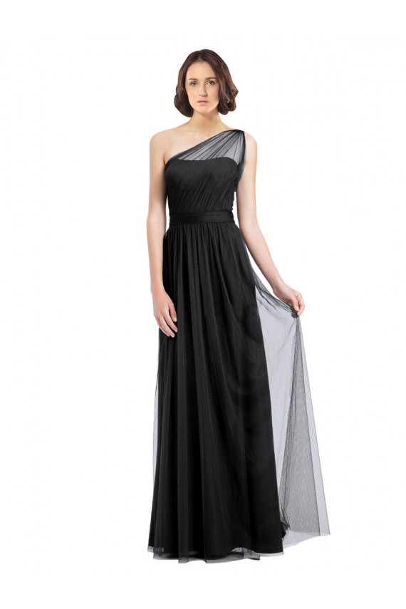 Desconto Preto Linha A Um Ombro Sem Mangas Comprimento Chão Vestido Formais / Vestido de Madrinha