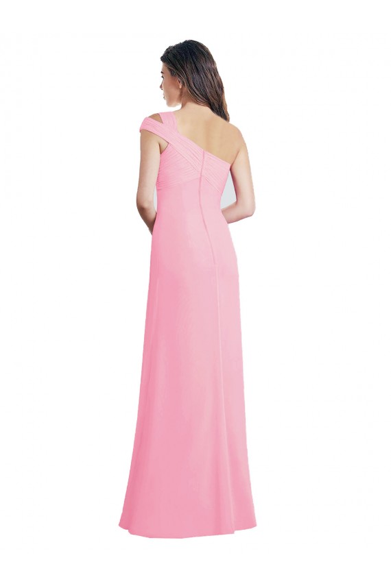 Desconto Quase Rosa Linha A Um Ombro Sem Mangas Comprimento Chão Vestidos de Madrinha