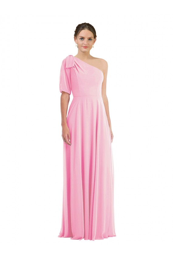 Desconto Quase Rosa Trombeta Um Ombro Sem Mangas Comprimento Chão Vestidos de Madrinha