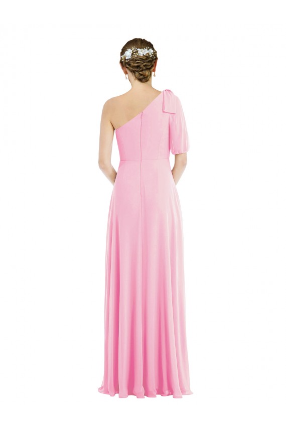 Desconto Quase Rosa Trombeta Um Ombro Sem Mangas Comprimento Chão Vestidos de Madrinha