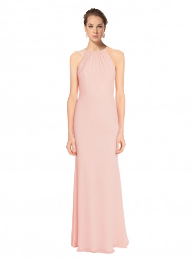 Desconto Rosa 114# Linha A Alças finas Sem Mangas Comprimento Chão Vestidos de Madrinha