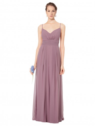 Desconto Rosa 147# Linha A Alças finas Sem Mangas Comprimento Chão Vestidos de Madrinha