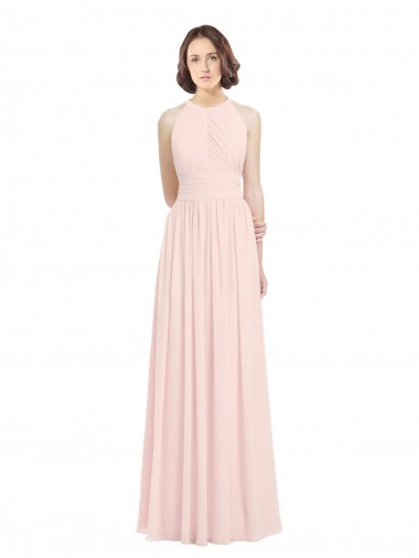 Desconto Rosa 42# Linha A Cabeçada Sem Mangas Comprimento Chão Vestidos de Madrinha
