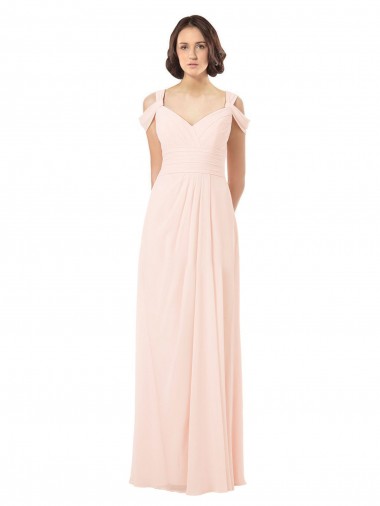 Desconto Rosa 42# Linha A Fora do Ombro Sem Mangas Comprimento Chão Vestidos de Madrinha