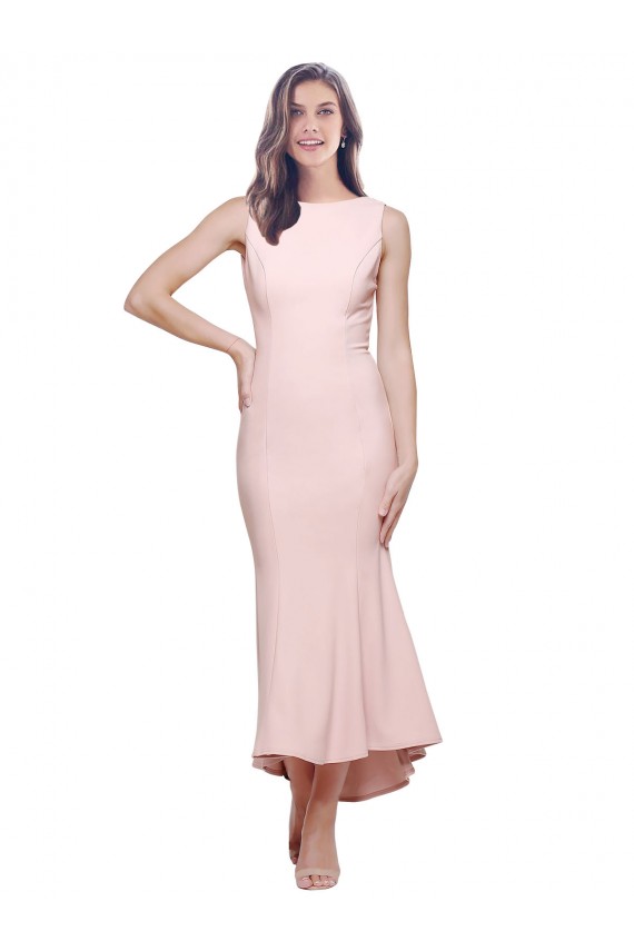 Desconto Rosa Bainha Decote Alto Sem Mangas Comprimento Midi Vestidos de Madrinha / Vestidos de Noite / Vestidos de Festa / Vestidos de Cocktail