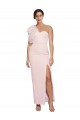 Desconto Rosa Bainha Um Ombro Sem Mangas Comprimento Chão Crepe Esticado Vestidos de Madrinha / Vestidos de Noite / Vestidos de Festa