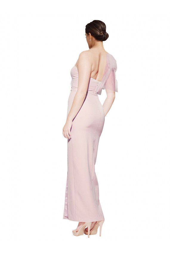 Desconto Rosa Bainha Um Ombro Sem Mangas Comprimento Chão Crepe Esticado Vestidos de Madrinha / Vestidos de Noite / Vestidos de Festa