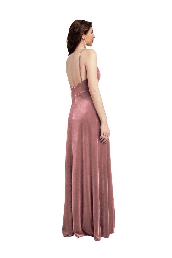 Desconto Rosa Canela Linha A Decote V Sem Mangas Comprimento Chão Vestidos de Madrinha / Vestidos de Noite / Vestidos de Festa