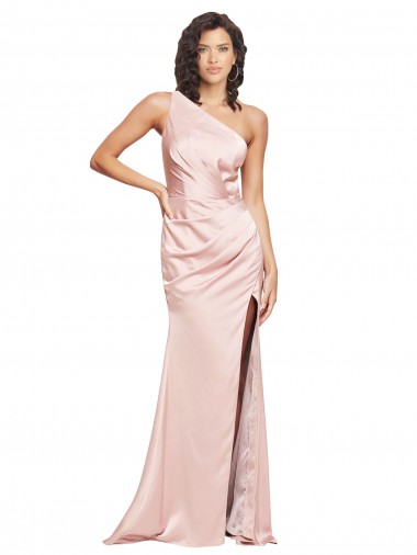 Desconto Rosa Bainha Um Ombro Sem Mangas Comprimento Chão Longo Vestidos de Madrinha / Vestidos de Noite / Vestidos de Festa