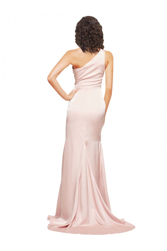 Desconto Rosa Bainha Um Ombro Sem Mangas Comprimento Chão Vestidos de Madrinha / Vestidos de Noite / Vestidos de Festa