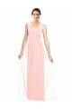 Desconto Rosa Linha A Decote V Sem Mangas Comprimento Chão Longo Chiffon Vestidos de Madrinha