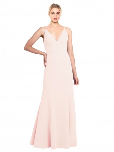Desconto Rosa Linha A Decote V Sem Mangas Comprimento Chão Crepe Esticado Vestidos de Madrinha / Vestidos de Noite / Vestidos de Festa